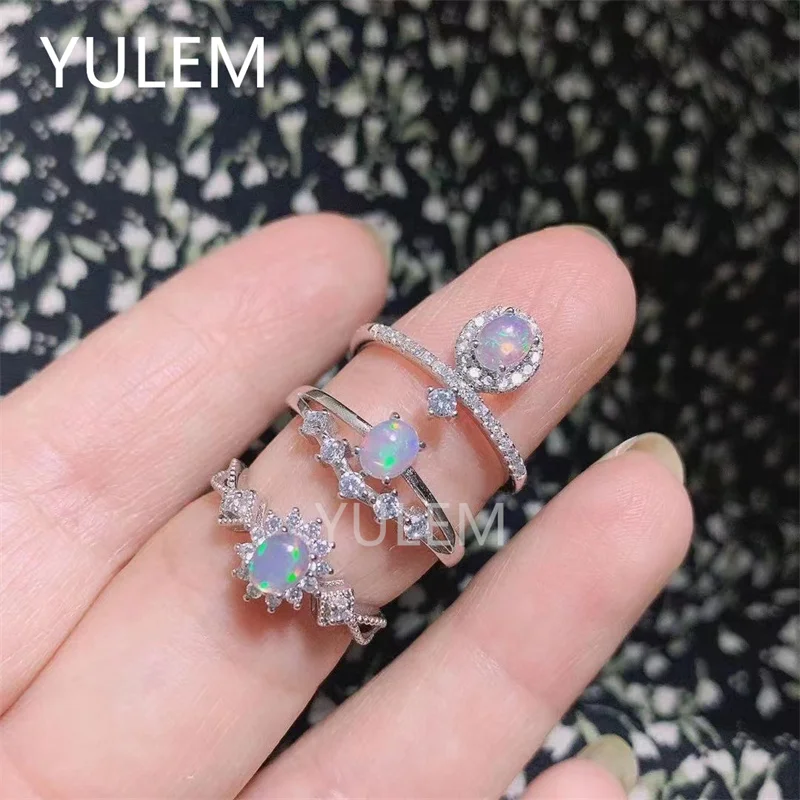 YULEM Classic Silver Opal Ring Wedding Excellent Brilliance Natural Opal Gemstone Ring Solid 925 Sterling Silver Opal Ring Gift