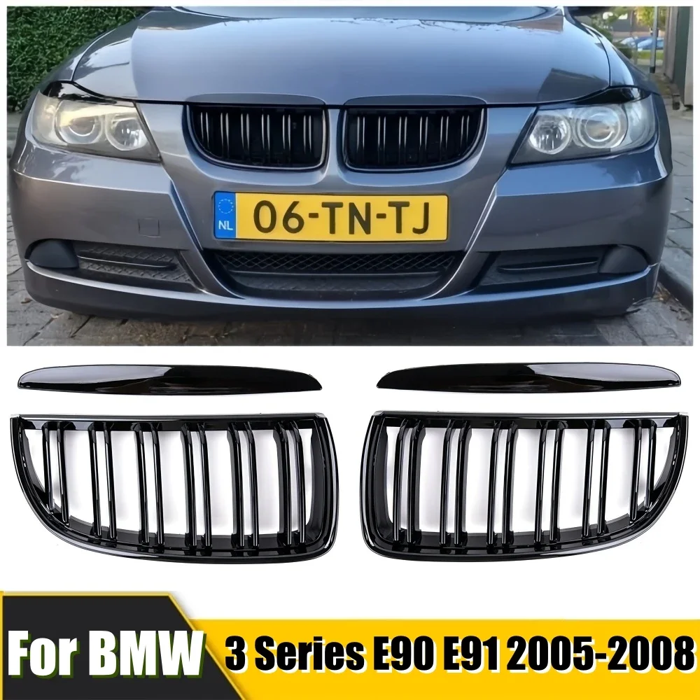 

For BMW E90 E91 M Grill Car Front Grille Kidney Double Slat Gloss Black 3 Series 323I 328I 335I 330I 325I 2005-2008 ABS Grilles