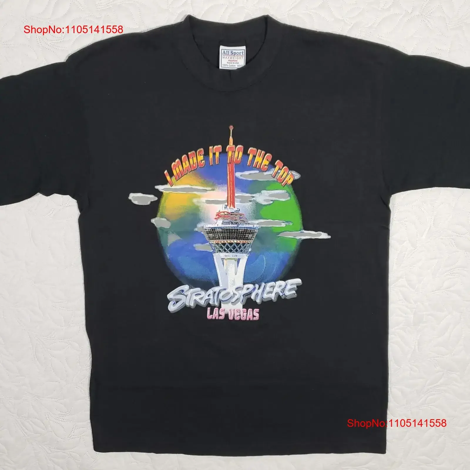 Vintage I Made It To The Top Stratosphere Las Vegas camiseta para hombre M All Sport EE. UU. vintage lavado estirado ropa de diseñador