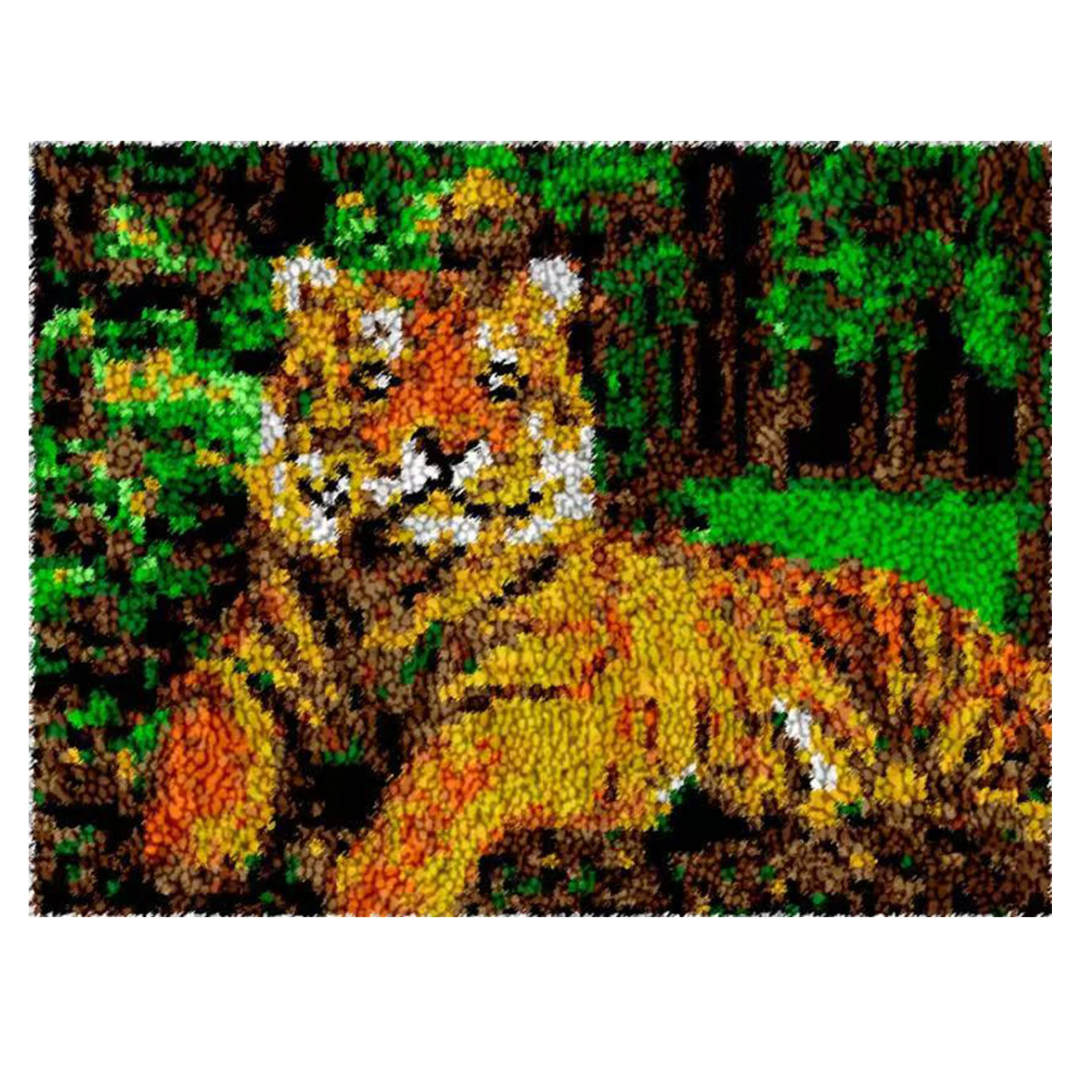 Animal Series Pillow Embroidery Latch Hook Kit Carpet Tiger/Lion/Wolf Latch Hook Rug Smyrna Package DIY Cross Knooppakket Kit