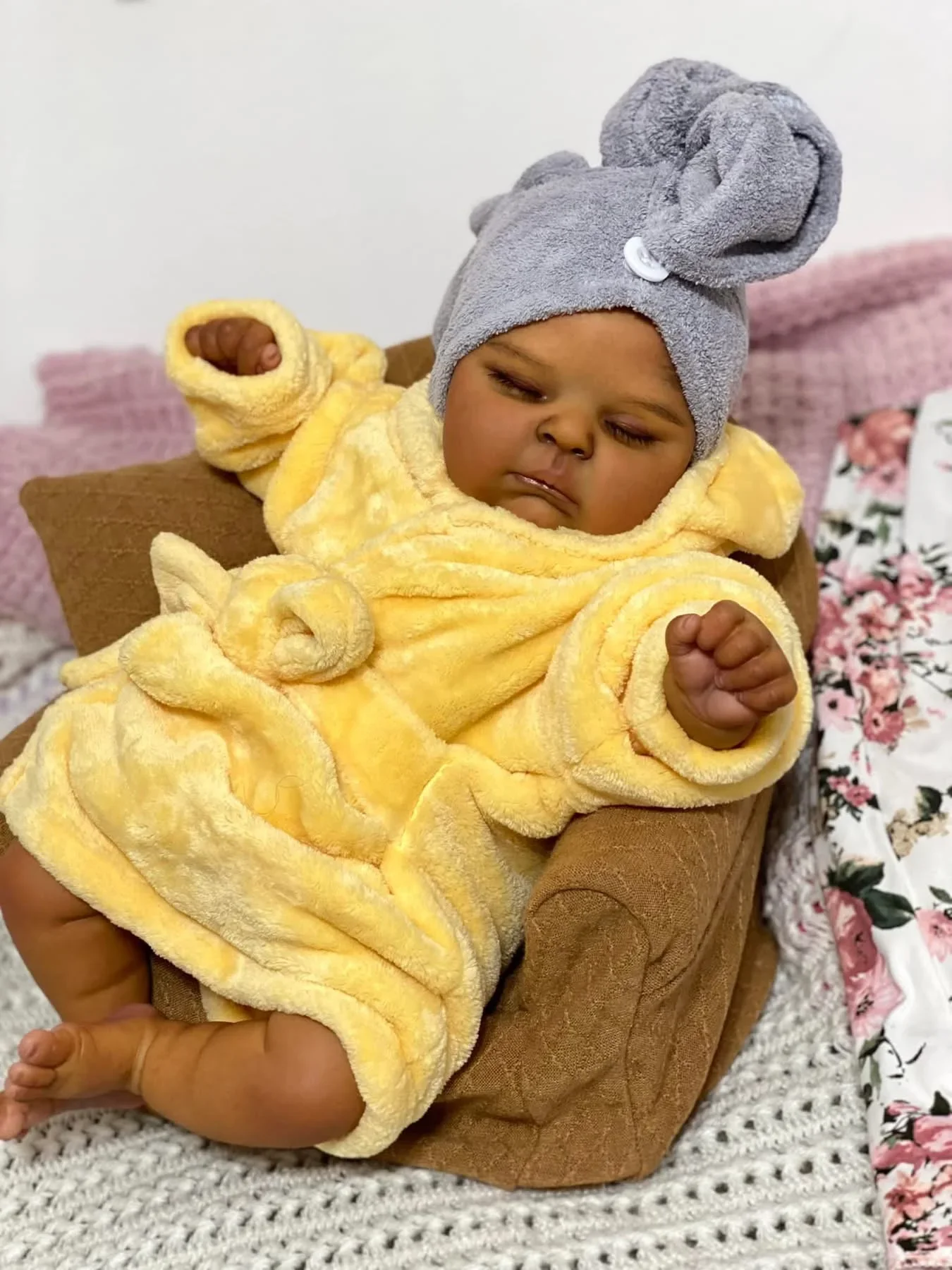 

NPK 20inch Full Body Peaches Newborn Baby Doll with 3D Skin Multiple Layers Painting with Visible Veins Dark Skin Reborn Doll