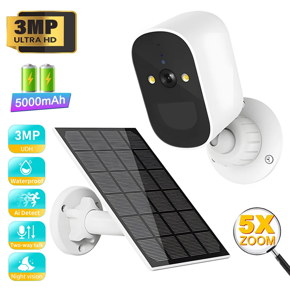 

WiFi IP Camera Solar Panel Battery Powered Wireless Outdoor Security 1080P HD CCTV Video Surveillance PIR Human Detection