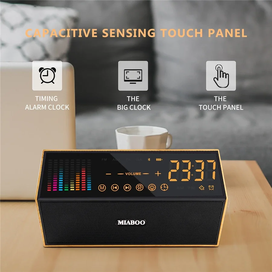 Retro Wooden Bluetooth Speaker FM Radio Colorful Spectrum Display 10W Stereo