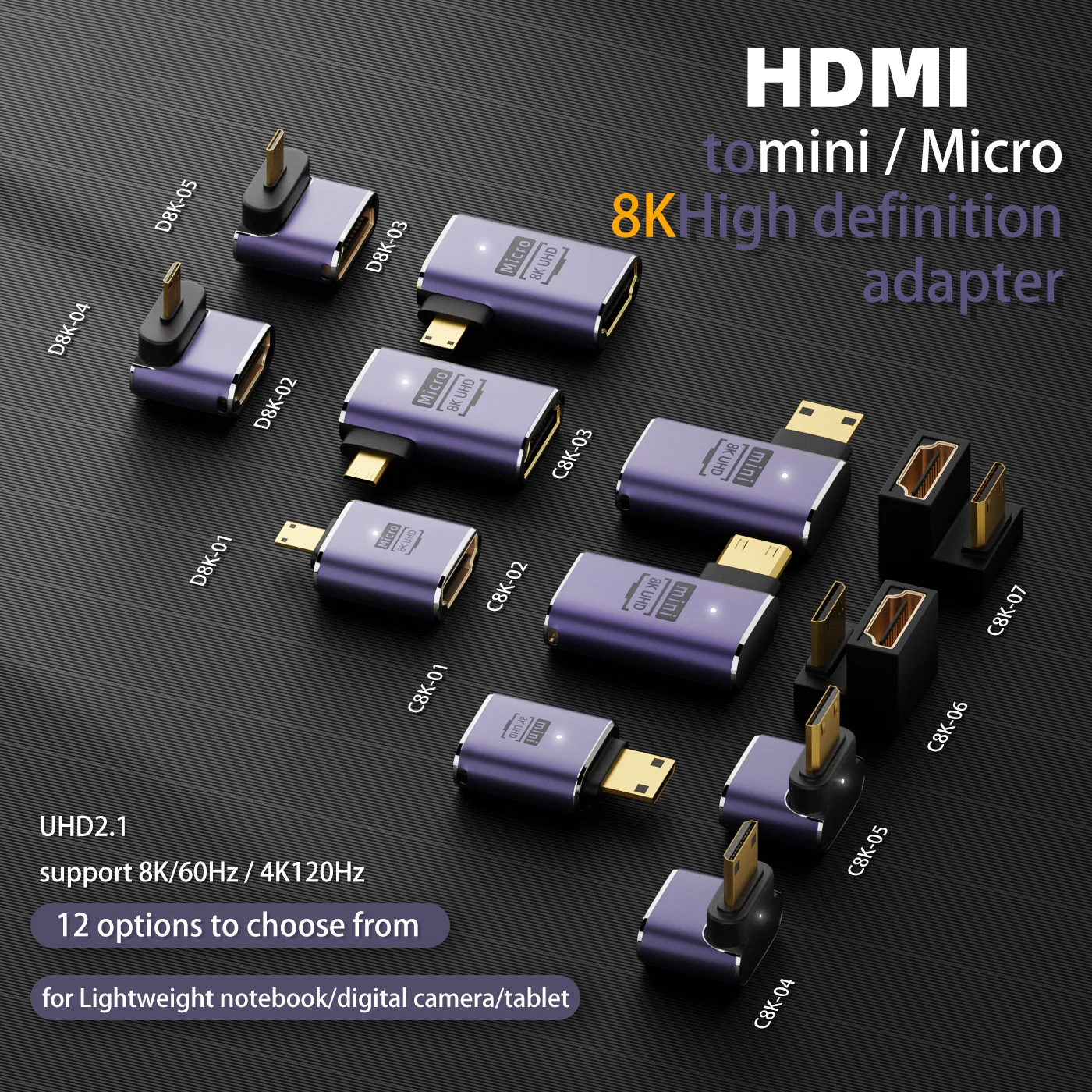NNBILI HDMI-Compatible Adapter 90 270 Degree Right Angle Male to Female Converter 8K@60Hz 4K@120Hz Connector Mini/Micro Extender