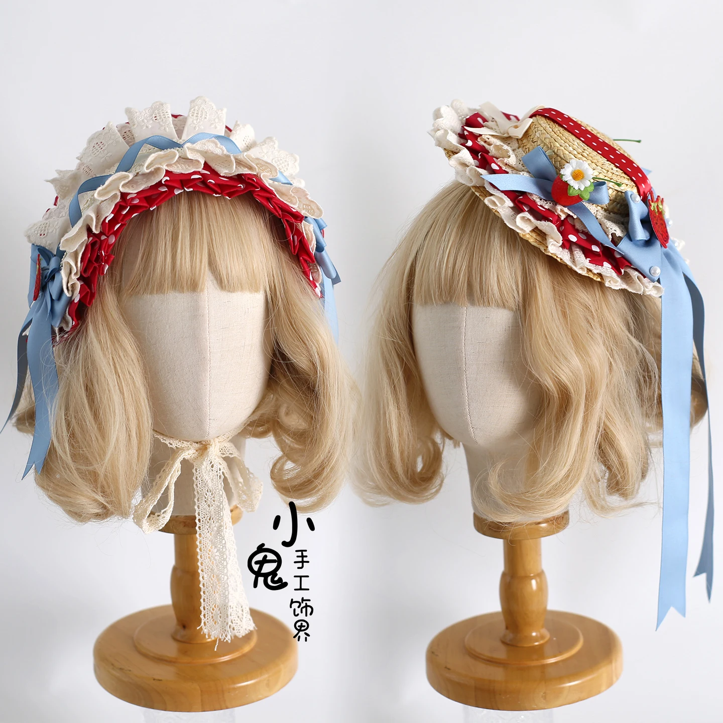 

Оригинальная клубничная повязка на голову в горошек в стиле Лолита, клубничный цилиндр Tata, Lo Girl, милые клубничные аксессуары для волос, соломенная шляпа, капот