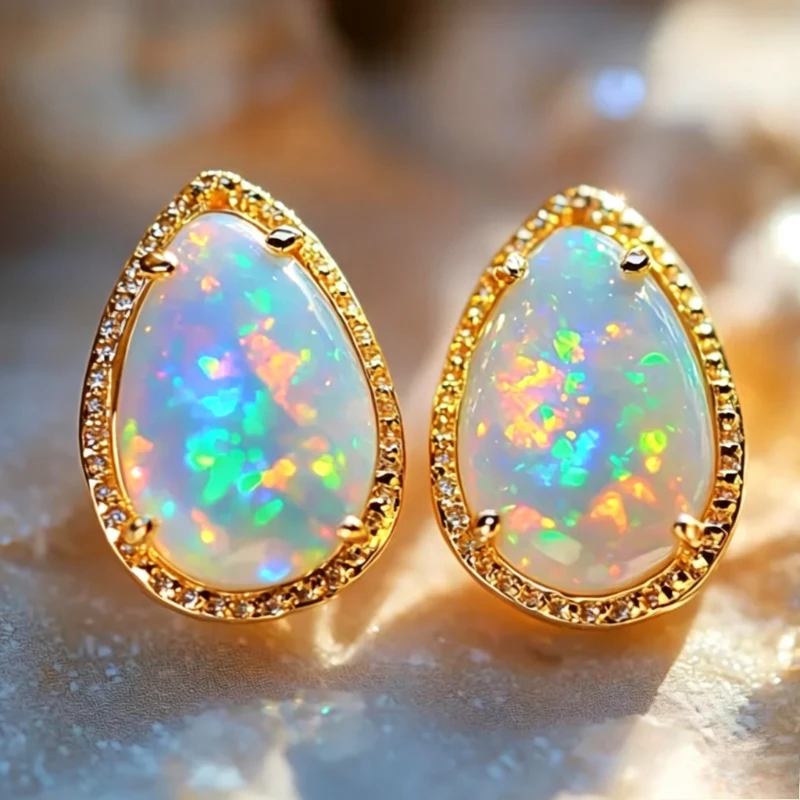 Elegante, prägnante Design-Ohrstecker mit eingelegtem synthetischem Opal, versilbert, für Damen, modisches Bankett, Hochzeit, Schmuckzubehör