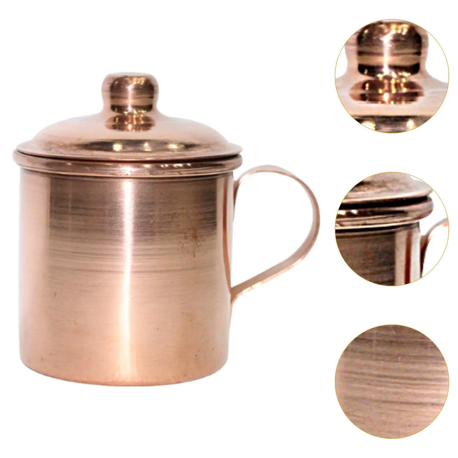 Handmade Copper Tea Cup Drinking Cup Drinkware Practical Copper Handle Mug with Lid Handle for Cafe Home Use Tea Room Bar Party