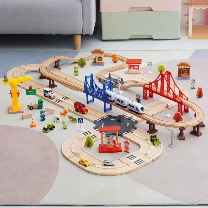 Beech Wooden Train Track Accessories fit for All Brand Wood Tracks Educational Toys Wooden Track Set Railway Toys