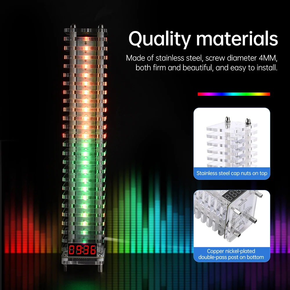 Voz Controlada Eletrônica Cristal Coluna Produção Soldagem Kit, Música LED Spectrum, DIY Assembleia Parte