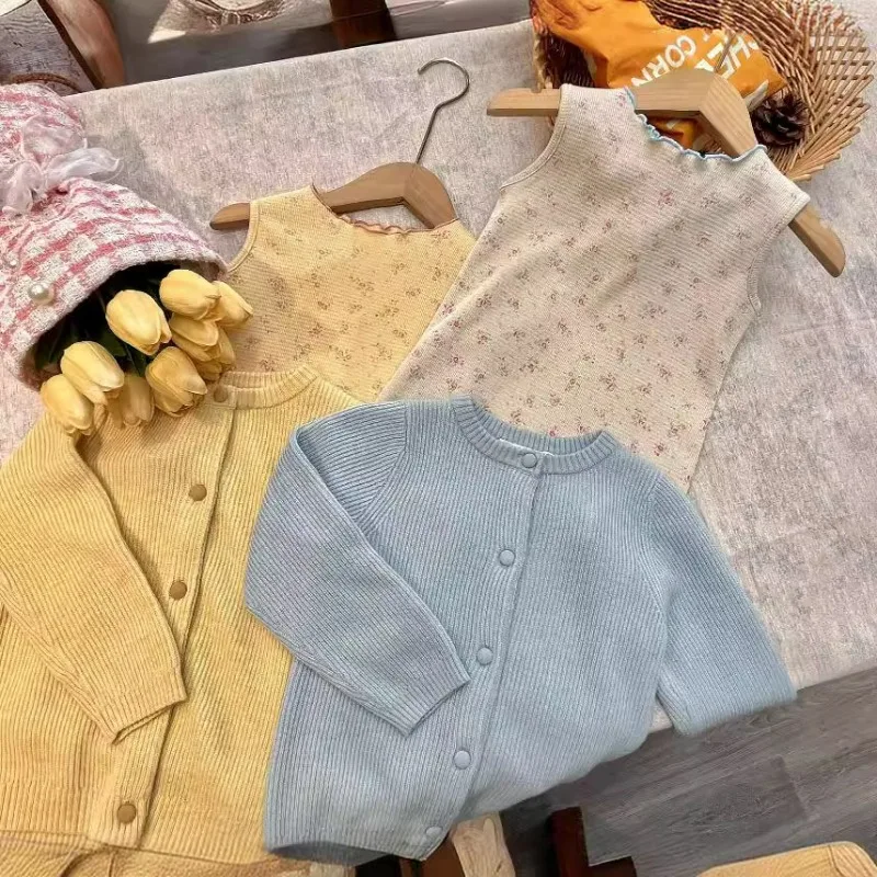 Autumn 2024 Girl's Clothes Knitted Cardigan Jacket Children's Wear Girls Toddler Wool Blend Fashion Casual Cloth 2-8 Years Old