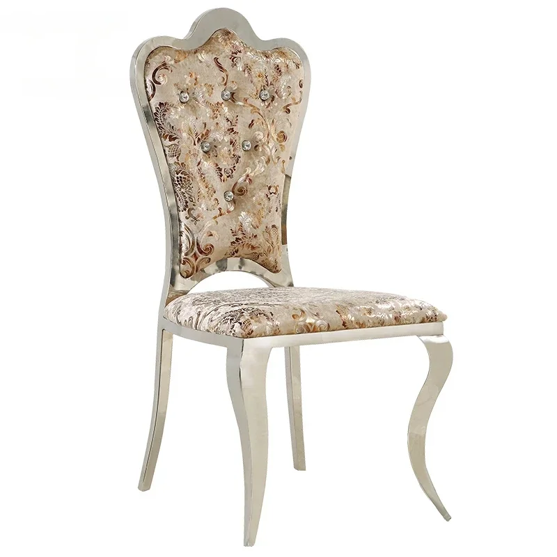 

-Simple Modern Stainless Steel Dining Chairs Kitchen Furniture European Fashion Home Hotel Dining Room Chair Fabric Back Chair