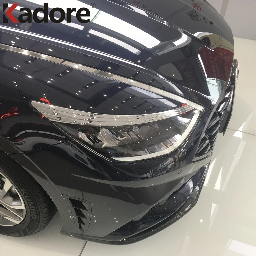 For Hyundai Sonata 2020 2021 2022 Carbon Fiber Front Head Light Lamp Eyebrow Cover Trim Headlight Eyelid Strip Car Accessories