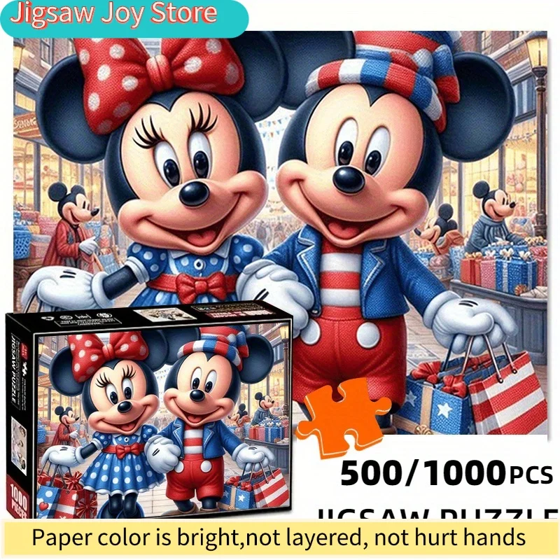 

Mickey and Minnie Shopping Street Hand-in-Hand Thick Durable White Cardboard Design Popular Paper Jigsaw Puzzle, Exquisite Pac