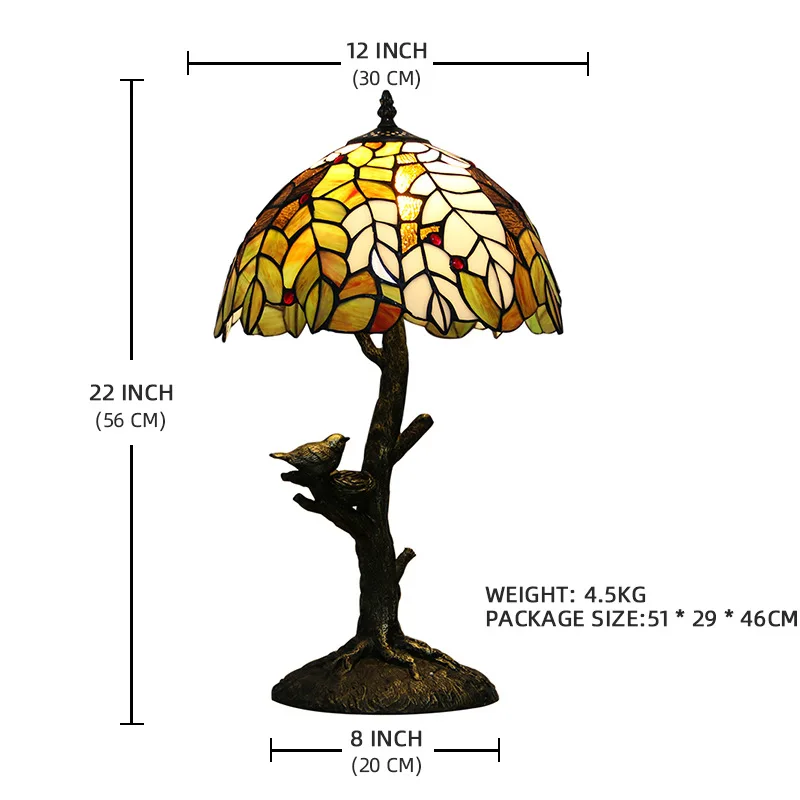 12 Inch 30cm Retro Manual Stained Glass Lampshade Tiffany Table Lamp