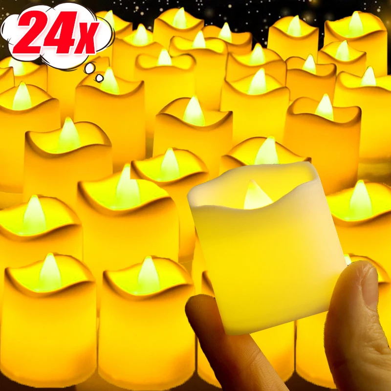 24/1 قطعة LED شمعة إلكترونية تعمل بالبطارية Tealight حفل زفاف عيد ميلاد الديكور ضوء رومانسية عديمة اللهب ديكور الشموع