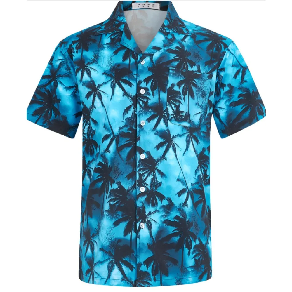 Summer European and American plus size men's short sleeved shirt with digital printing
