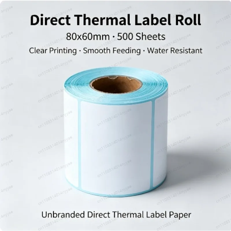 Thermal Label Paper 80x60mm Direct Thermal Printer Labels Adhesive Shipping Sticker Roll for Barcode POS Supermarket