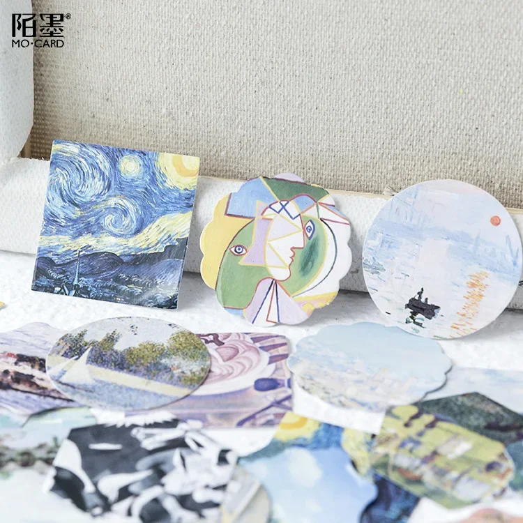1 Box Diary Paper Label Custom Small Painting Van Gogh Mini Stickers Scrapbooking Flakes Cute School Supplies