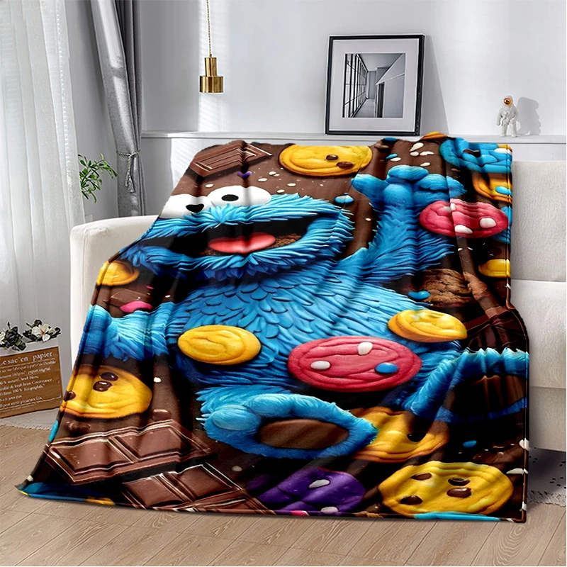S-Sesame Street TV Niedliche Cartoon-Flanelldecke, weiche, warme Überwurfdecke für Schlafzimmer, Wohnzimmer, Bett, Reisen, Camping, Picknick, Geschenk