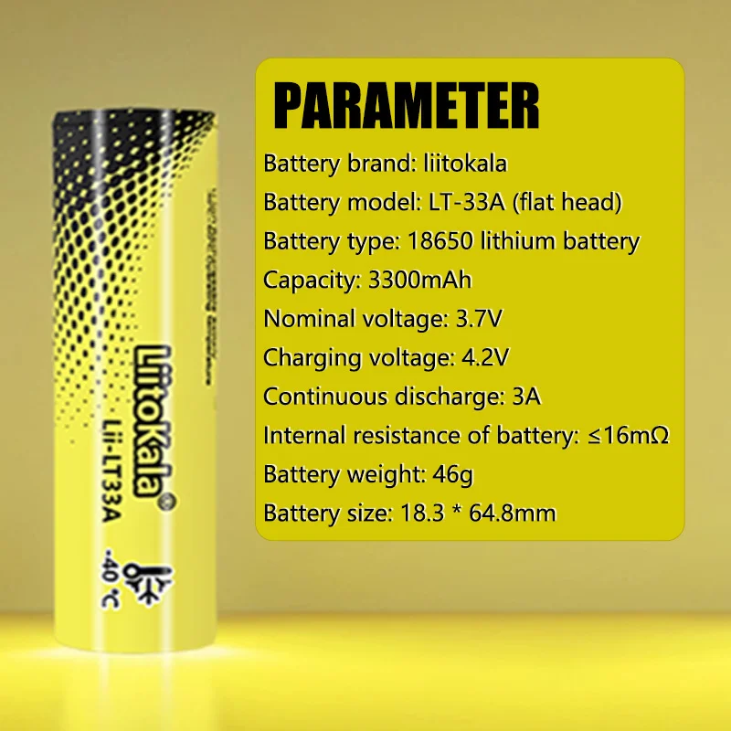 1PCS LiitoKala Lii-LT33A 18650 3300mah 3.7V Rechargeable Battery for -40° Low-temperature battery