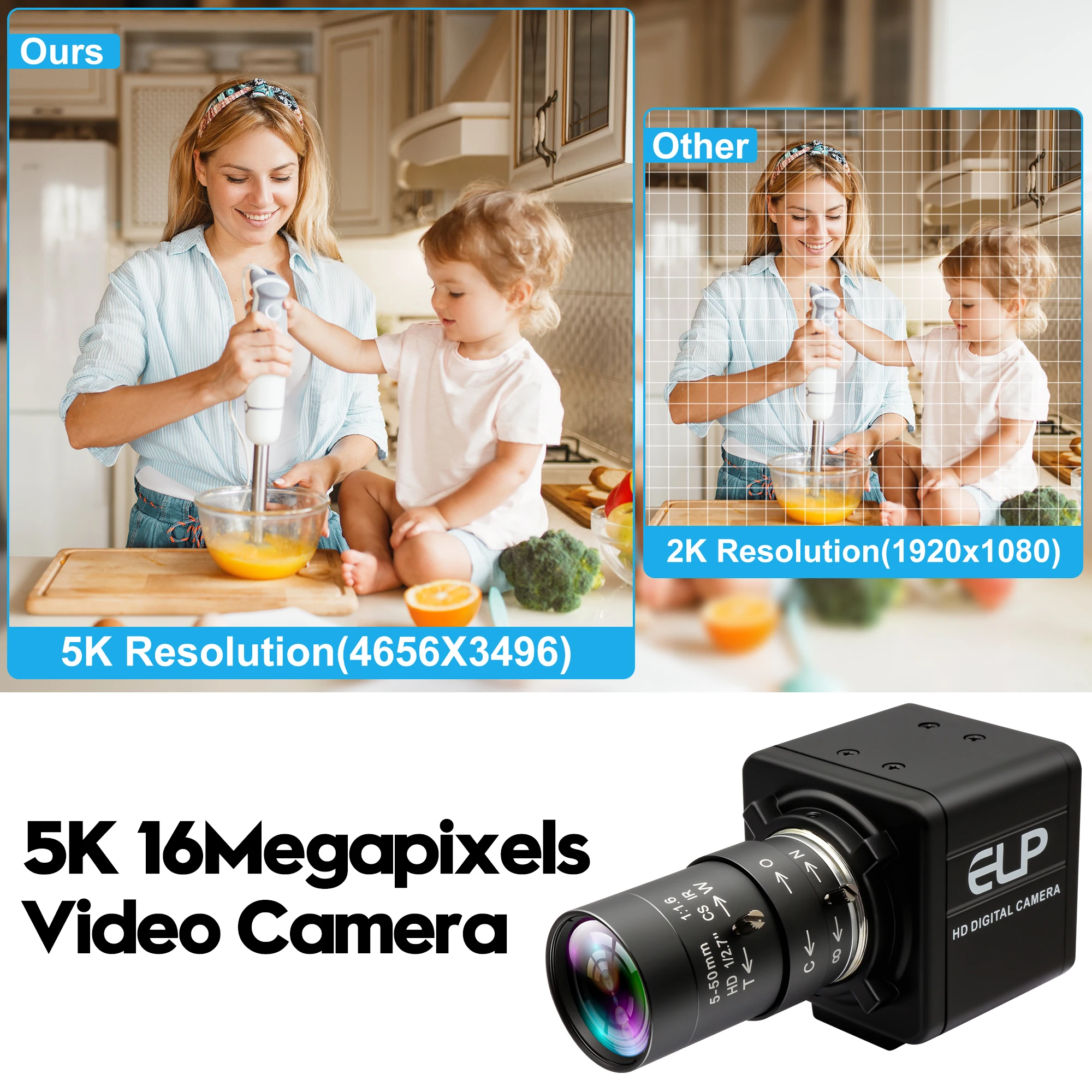 ELP 16MP Zoom USB Camera 10X Zoom Camera Mini USB Webcam Video Scanning with 5-50mm CS Mount Lens UVC for PC Windows Mac