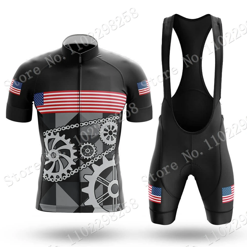 2024 USA Team National Cycling Jersey Set Blue Short Cycling Clothing Shirt Road Bike Suit Bicycle Bib Shorts MTB Ropa Maillot