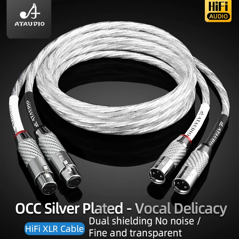 One Pair HiFi 2XLR Audio Cable Hi-End OCC Silver Plated 3 Pin XLR Male to Female Audio Cord for Microphone  Amplifier