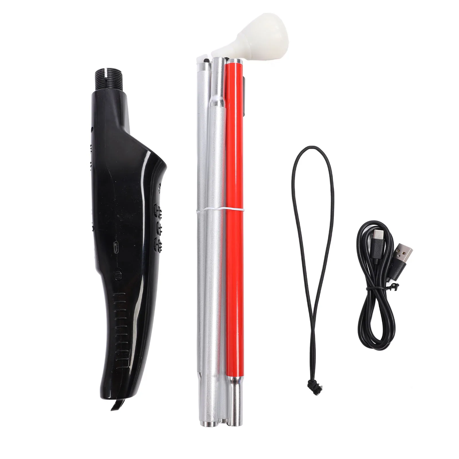 Folding Guide Cane with Red Reflective Electronic Voice Obstacle Avoidance Blind Walking Cane for Blind People English Version