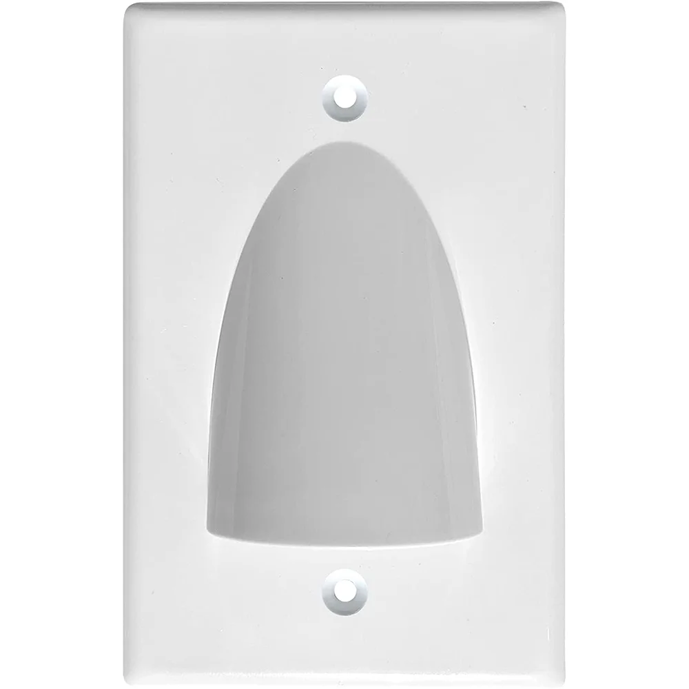 Single Gang Bundled Cable Wall Plate 1-Gang Recessed Low Voltage Cable Plate with Mounting Bracket (2-Pack, White)