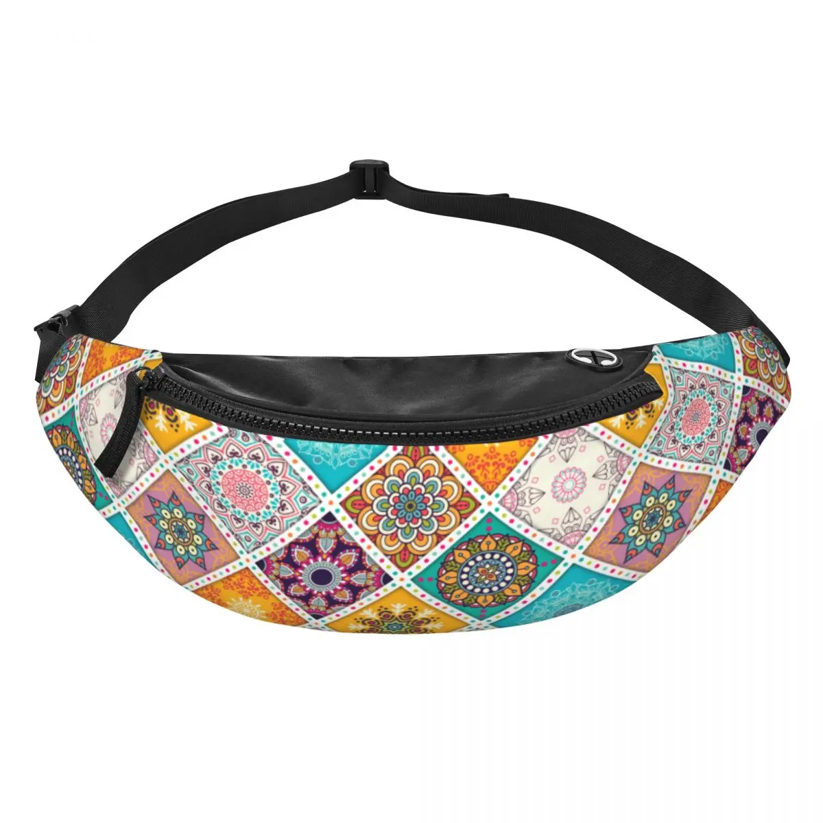 Custom Arabic Indian Ethnic Floral Mandalas Pattern Fanny Pack Women Men Crossbody Waist Bag for Running Phone Money Pouch