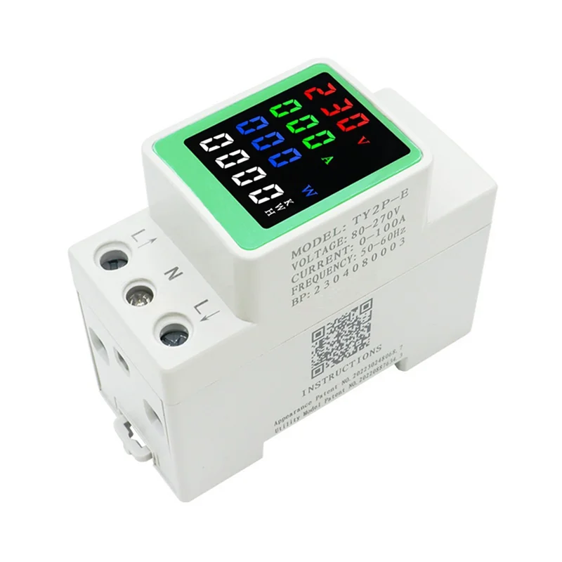 الجهد الحالي كيلوواط ساعة مراقبة الطاقة الكهربائية متر AC80-270V 110 فولت 220 فولت 100A فولت أمبير الفولتميتر مقياس التيار الكهربائي Din السكك الحديدية