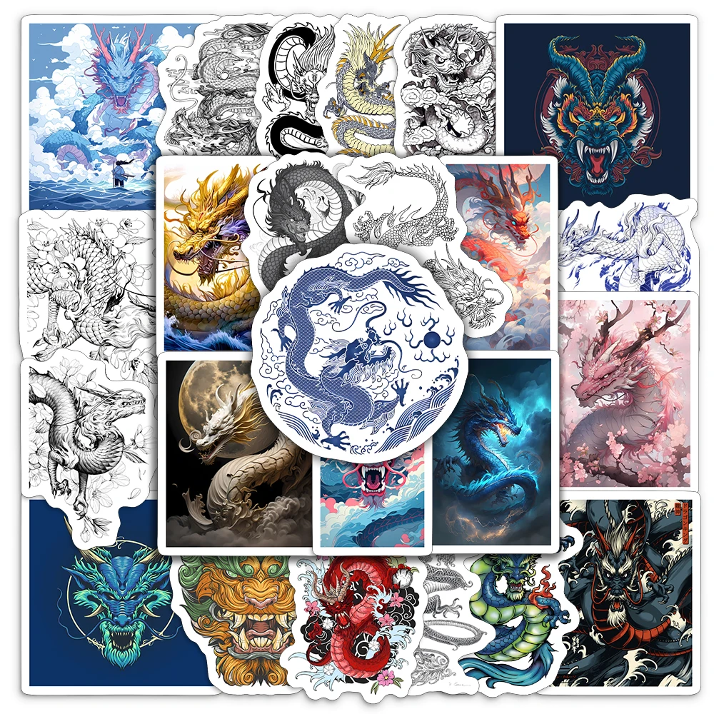 Cool Chinese Dragon Stickers Tradition Animal Aesthetic Decals DIY for Laptop Luggage Motorcycle Phone Waterproof Child Toy PVC