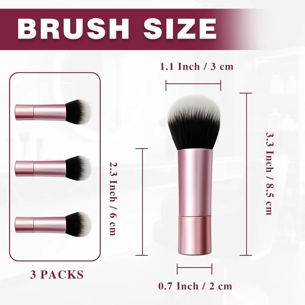 Multitasking Face Brush Set (3 Pack) - Portable Makeup Brushes for Blush, Bronzer, Setting Powder, Vegan Synthetic Bristles