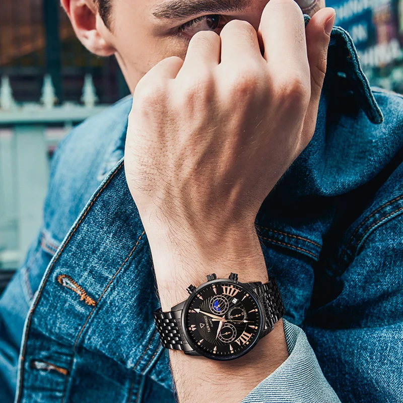 Mark Fairwhale 5020 Men's Casual Watch Classic Chronograph Stainless Steel Wristwatch with Calendar And Luminous Hands