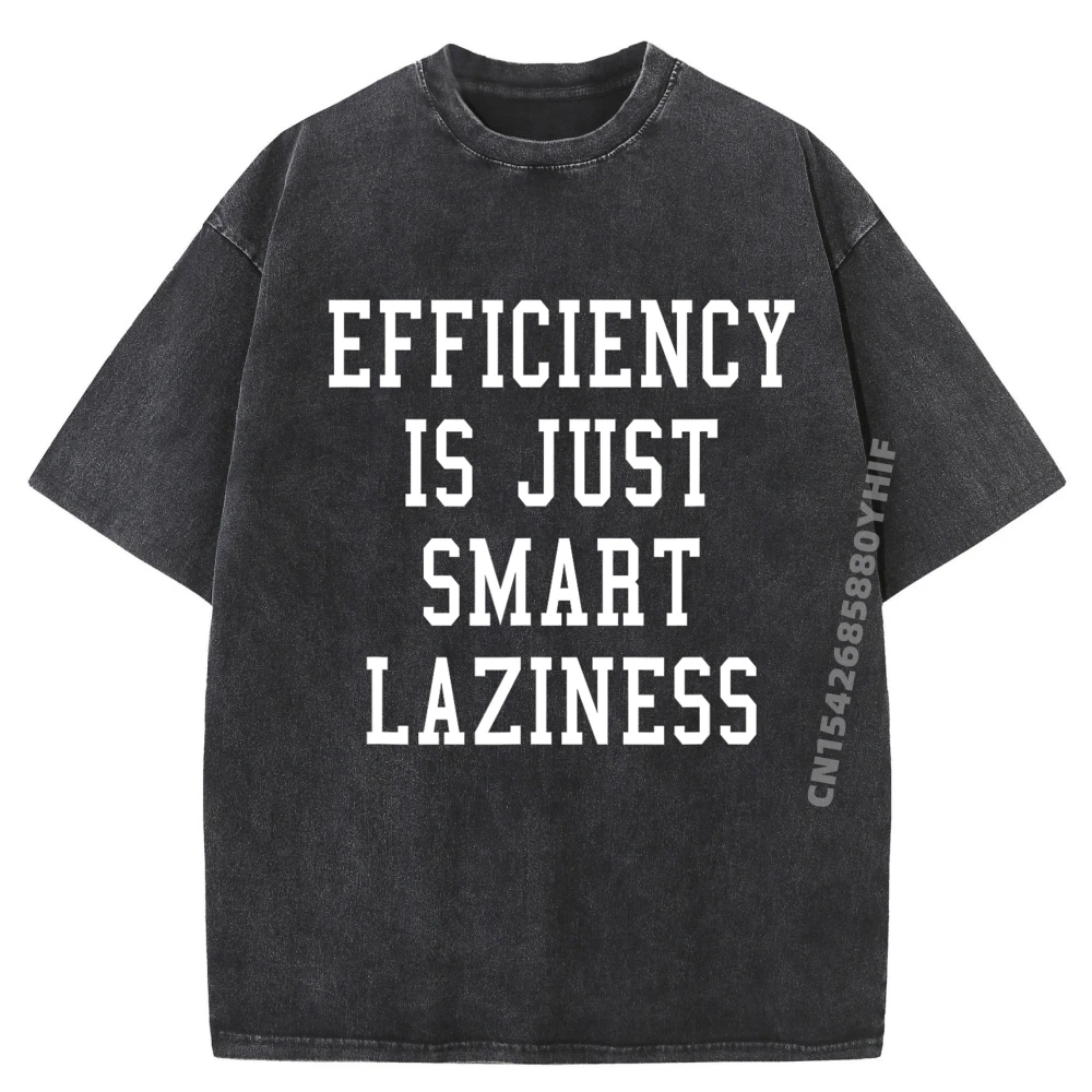 

Efficiency Is Just Smart Laziness Luxury Clothing Band Tshirts Cool Fashion Washed T Shirt Minimalism Letter Printed Tee