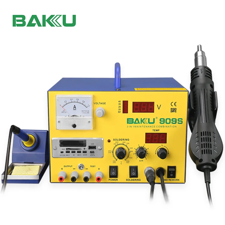 BAKU Hot Product BK-909S Double Digital Display 3 in 1 Hot Air BGA Soldering Rework Station With Power Supply