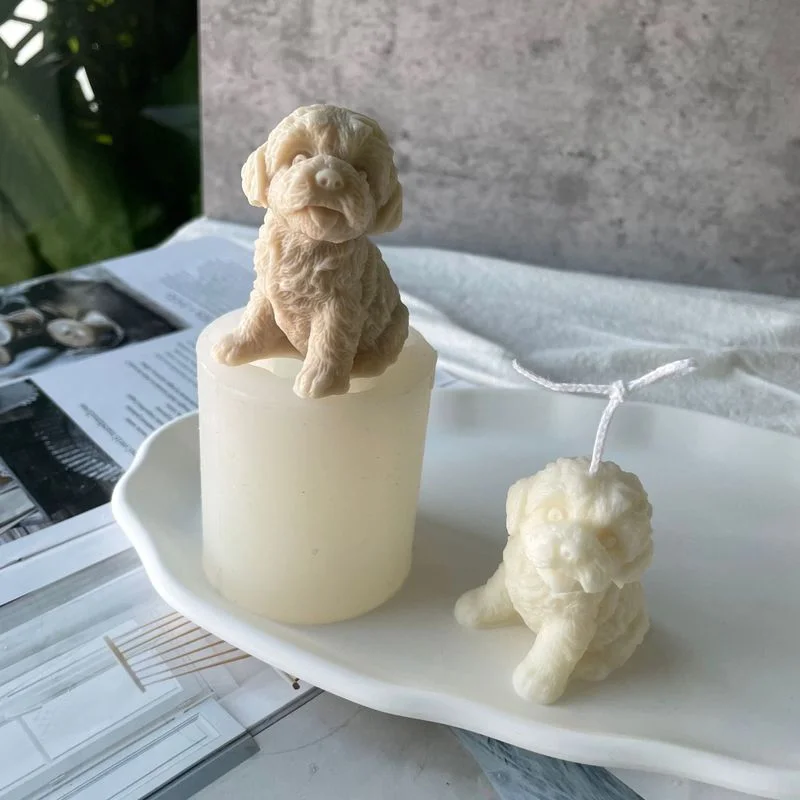 Teddy Dog Head Candle Mold Cute Animal Shape Handmade Aromatherapy Plaster Soap Silicone Mould DIY Home Decoration Tools