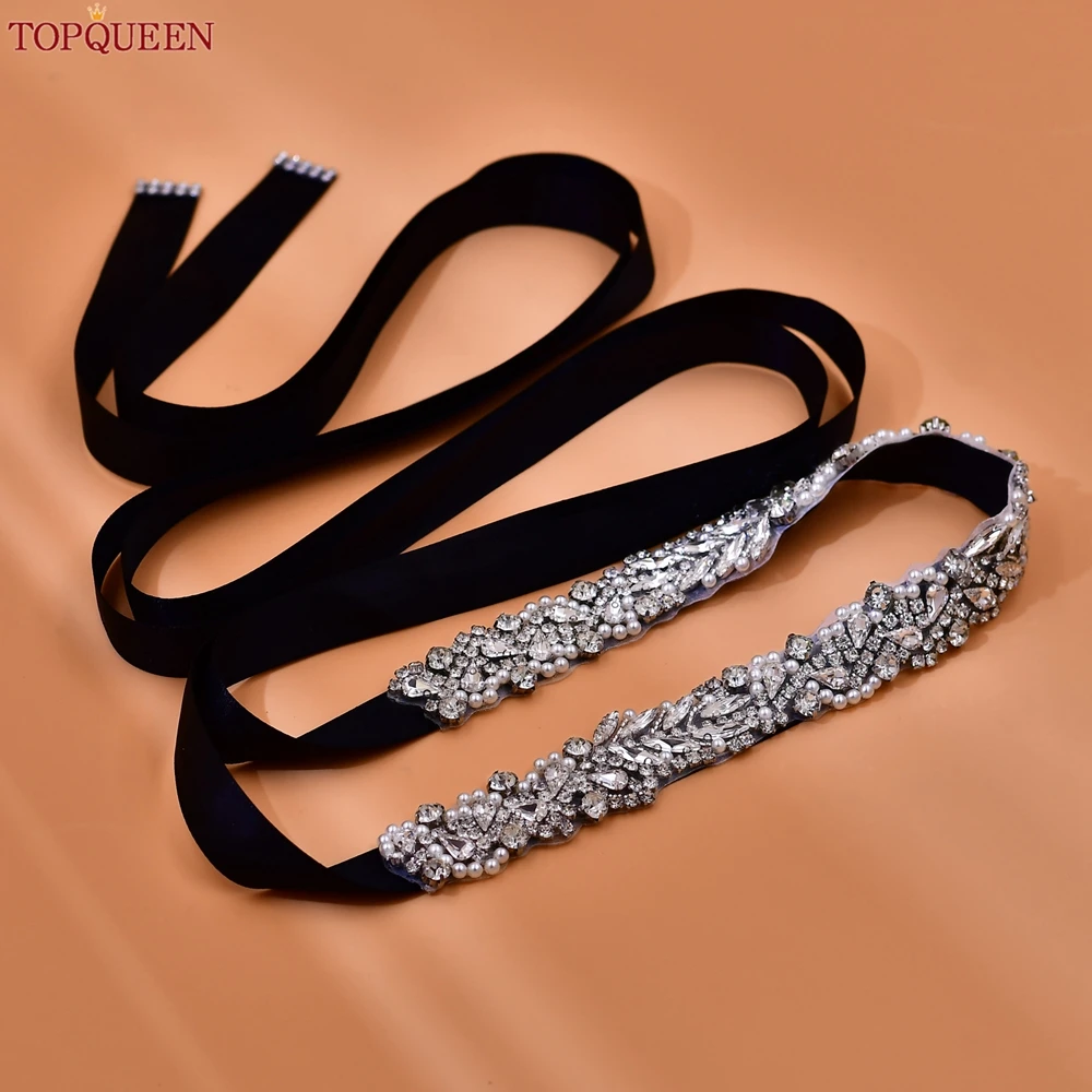 TOPQUEEN-cinturón para vestido de novia, diamantes de imitación plateados, cristal de lujo hecho a mano, cuentas para dama de honor, vestido de fiesta para mujer, S100