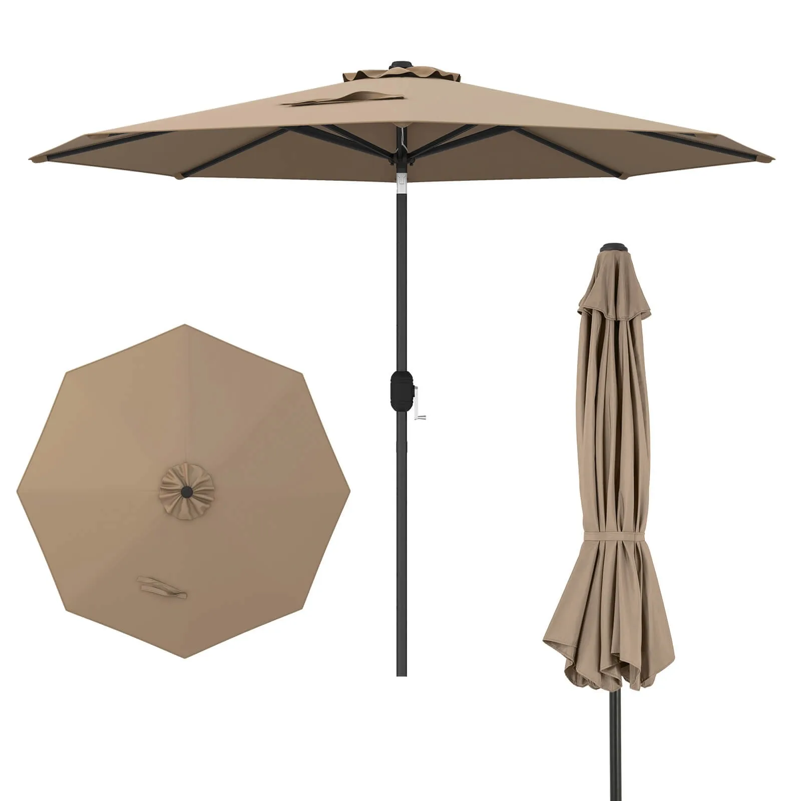 

9Ft Outdoor Market Patio Table Umbrella Push Button Tilt Crank Lift Tan