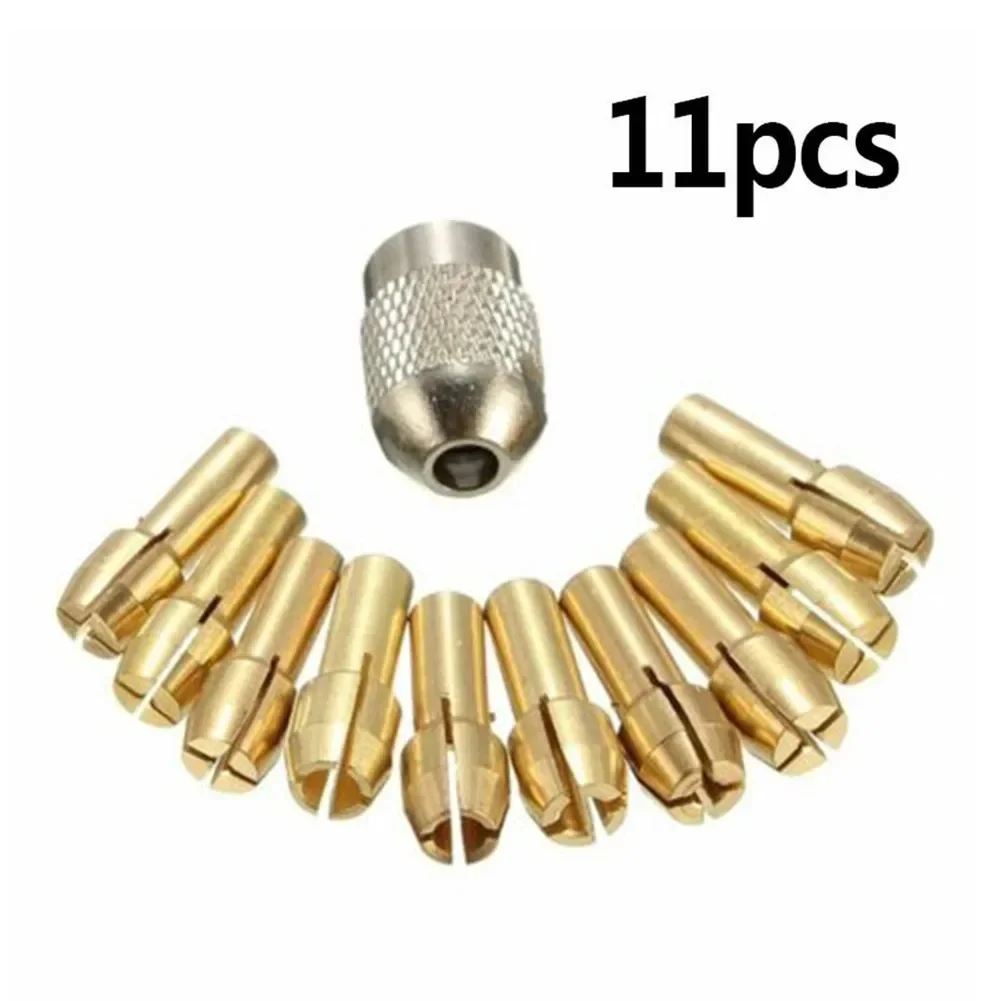 YTOM 11Pcs 0.5-3.2mm Mini Drill Chuck Electric Drill Motor Shaft Fixture Brass Collet Copper Cap Axis Drill Collets