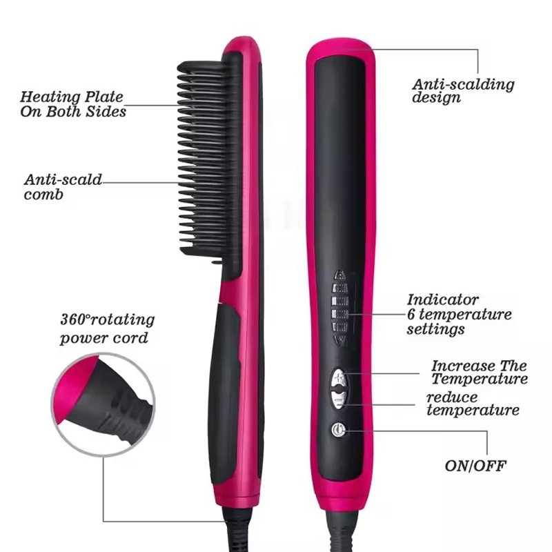 2in1 PTC Fast Heating Electric Hair Straightener Curler Scalp Massage Hot Comb Brush Straightening Curling Irons Styling Tool
