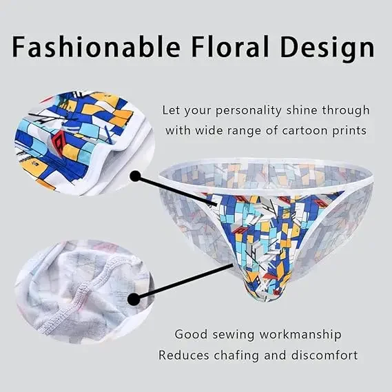 

Jinshi Men's Briefs Breathable Underwear Cartoon Print Comfortable Tagless Briefs Mens Printed Briefs