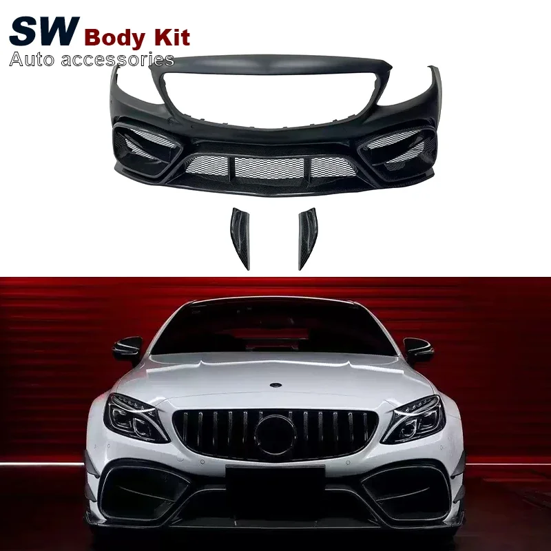 SW IMP Style Car Bumper For  W205 C63 C-Class Front Bumper Lip Spoiler Splitter Car Accessories