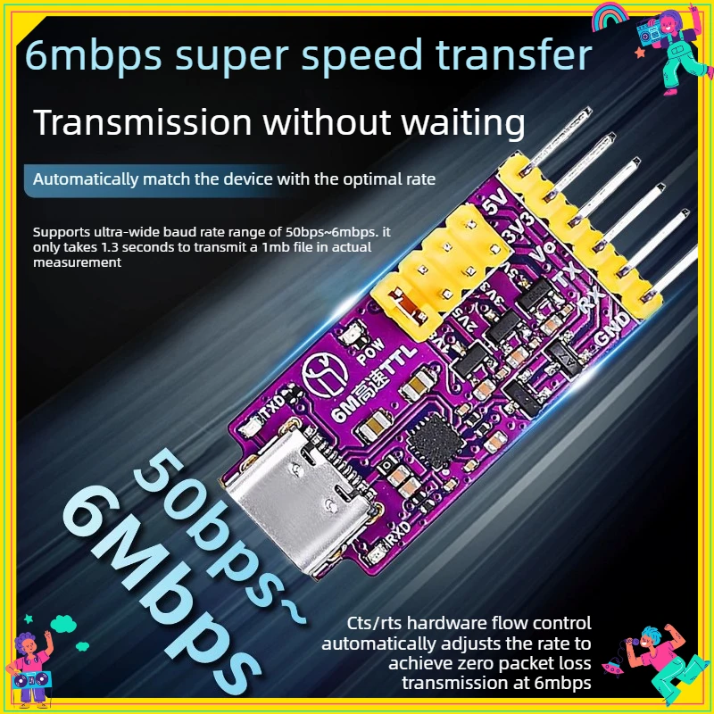 1PCS CH343 USB To Serial Port Module 6Mbps 5V3.3V TTL UART CH343 Debugging Burning Downloading Type-C Switch Instead