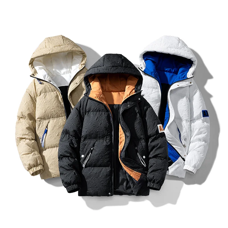 

New Padding Winter Men Jacket Casual Parka Outwear Waterproof Wrinkle Fabric Padding Hooded Contract Lining