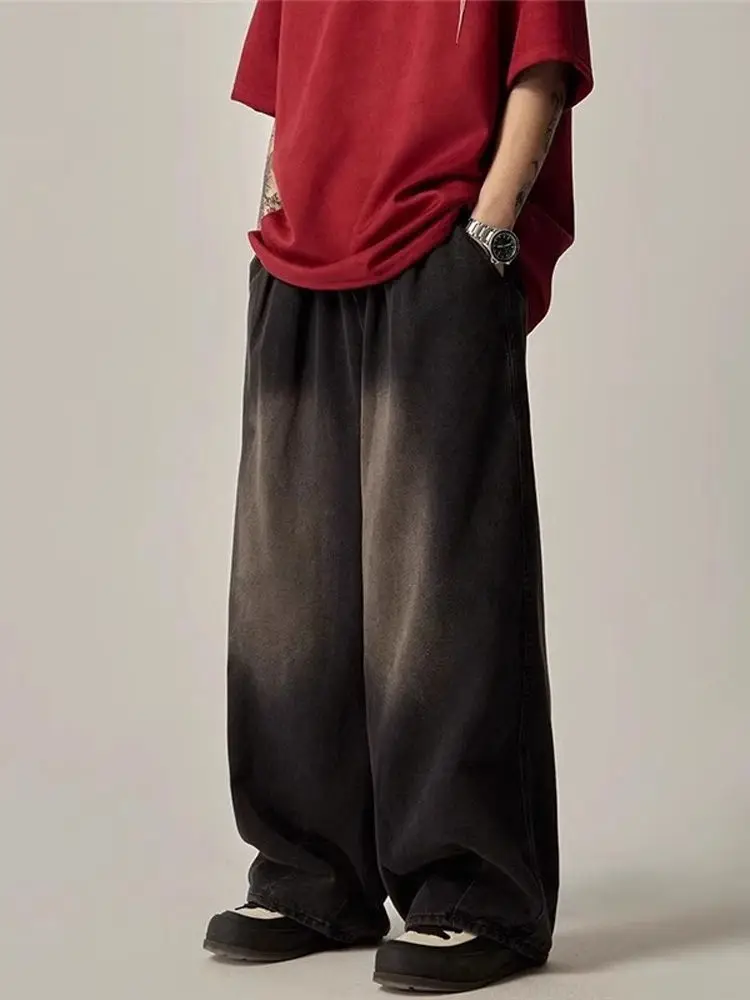 

Мужские джинсы в стиле ретро, широкие, свободные, прямые, длинные брюки, крутой бренд, модные и стильные.