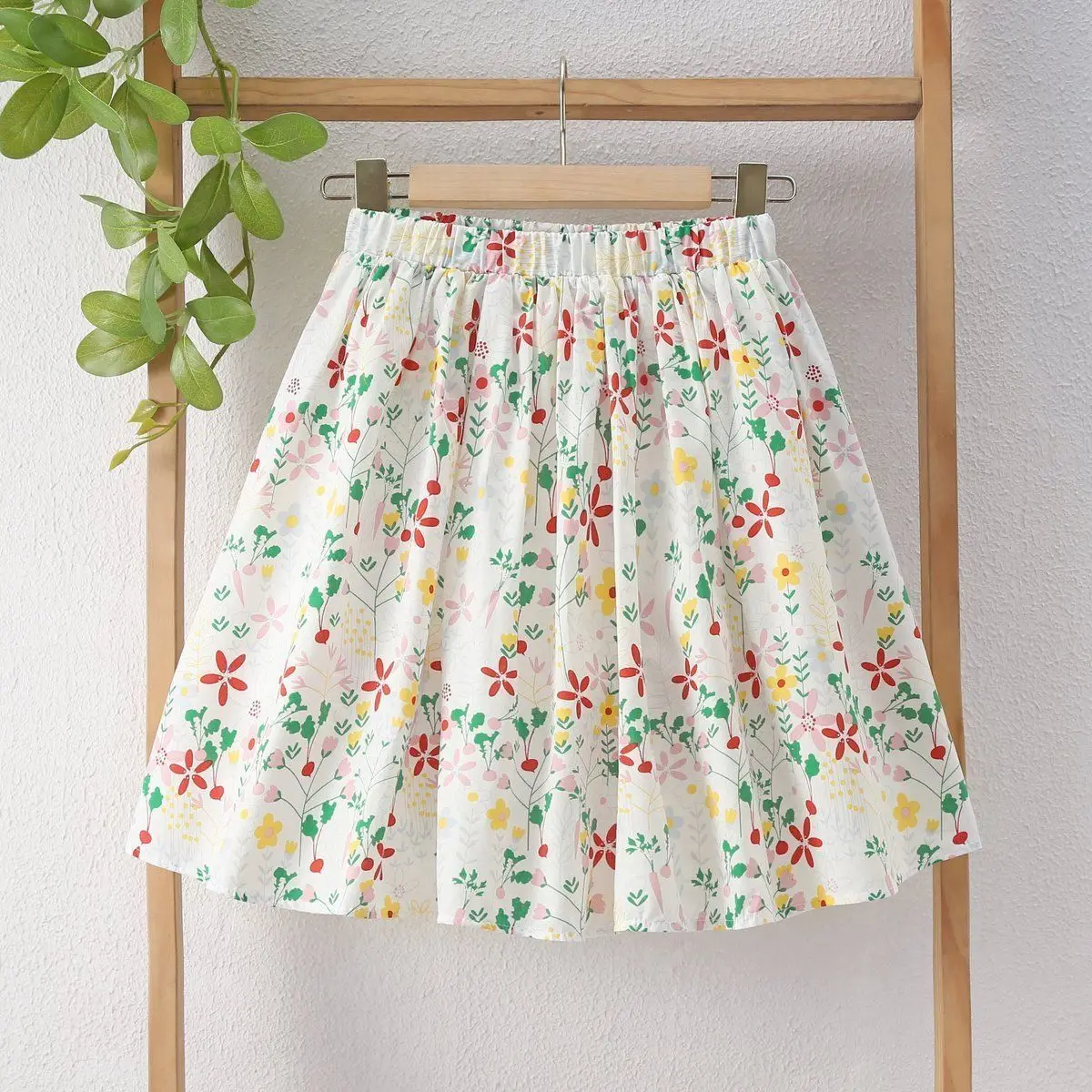 Girls' Summer Anti Exposure A Line Puffed Umbrella Skirt with Built in Lining Lightweight Floral Print Mini Skirt