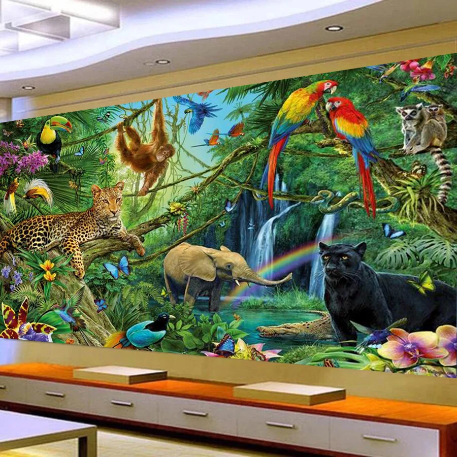 Fullcang Large Size Diamond Painting Kits Wild Animals Elephant Leopard Parrot Diy Full Mosaic Embroidery Picture Wall Decor