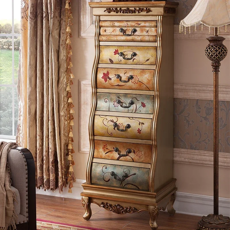 FAmerican Retro Pastoral Old Solid Wood Cabinet Multi-Layer Bucket Wall Collocation Country Style Bedroom Decoration Living Room