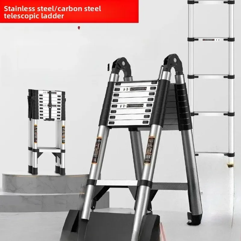 Stable Stainless steel telescopic ladder thickened straight ladder folding herringbone ladder portable household ladder
